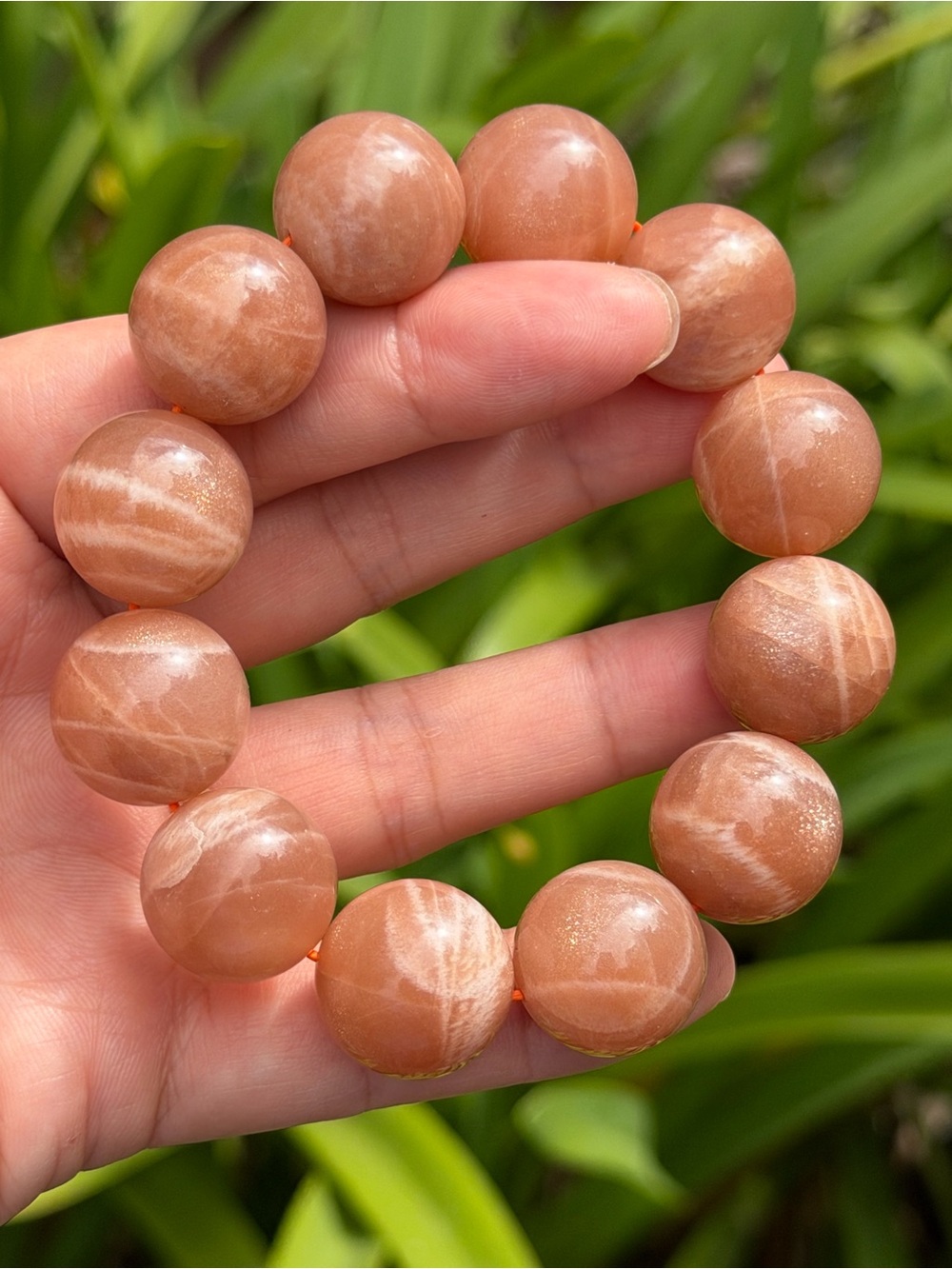 Sunstone Beaded Stretch Bracelet - Peach Orange Palo